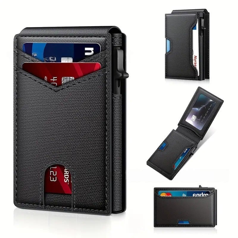 💳 One Click. Cards at Your Fingertips! ⚡ Slim RFID-Blocking Pop-Up Wallet