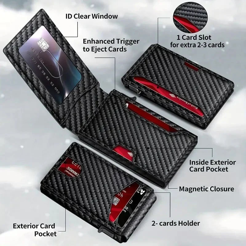 💳 One Click. Cards at Your Fingertips! ⚡ Slim RFID-Blocking Pop-Up Wallet