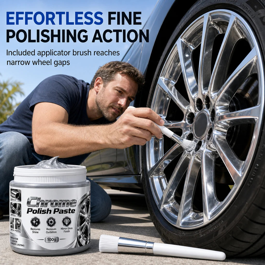 Metal Chrome Polish & Restorer Paste With Brush
