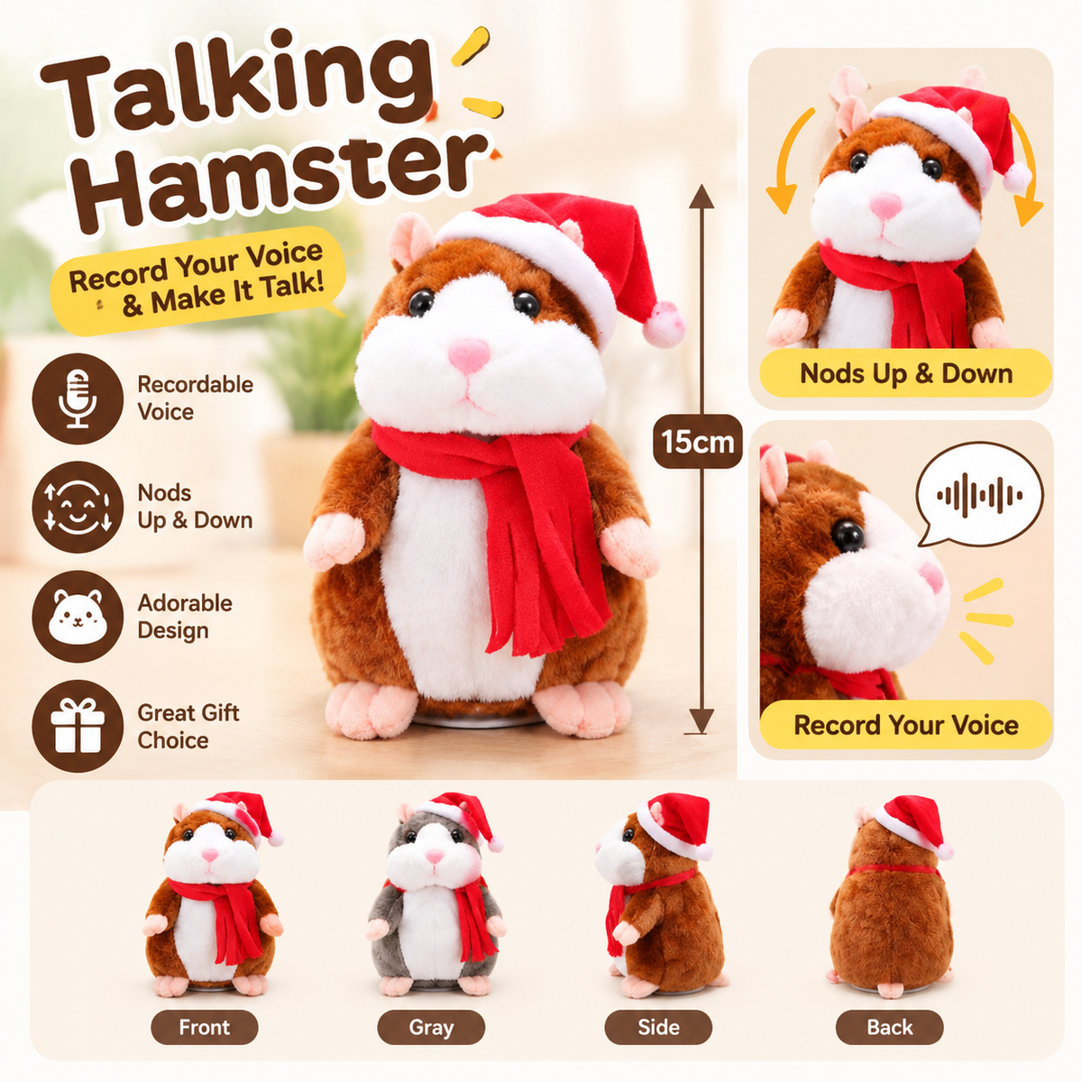 ✨Talking Hamster Plush – repeats whatever you say, auto head-shaking, hilarious fun for kids & adults.🎁