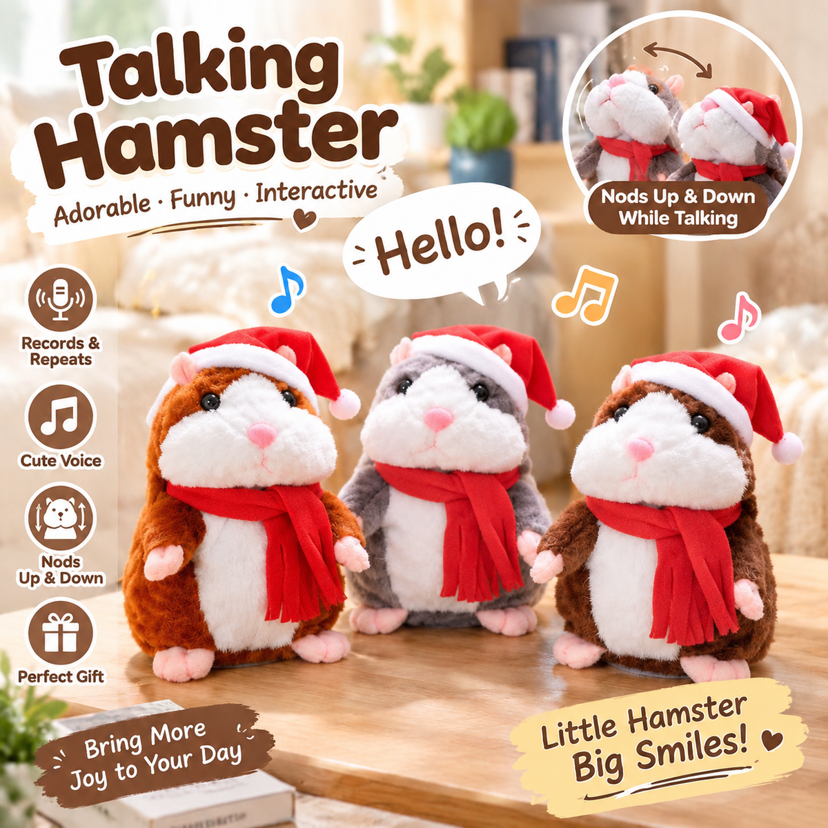 ✨Talking Hamster Plush – repeats whatever you say, auto head-shaking, hilarious fun for kids & adults.🎁