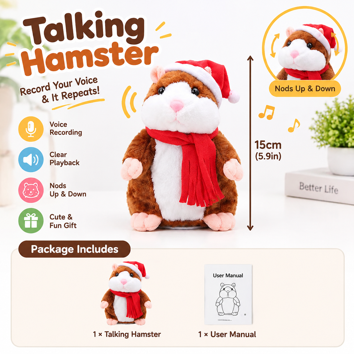 ✨Talking Hamster Plush – repeats whatever you say, auto head-shaking, hilarious fun for kids & adults.🎁