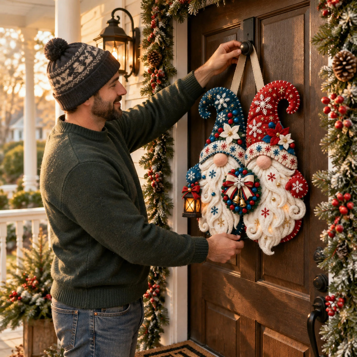 Wooden Christmas Gnome Door Hanger With Felt-like Texture 🎄 Santa Gnome Wall Hanging, Xmas Front Door Ornament, Holiday Home Decor & Gift