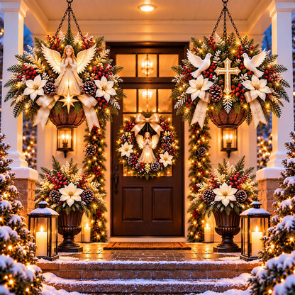🎄 CHRISTMAS LIMITED-TIME 50% OFF | Christian Christmas Hanging Basket™ – Angel & Dove Faith-Inspired Holiday Porch Decor