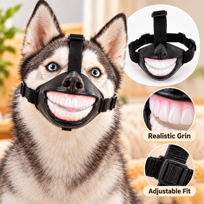 New cross-border funny dog muzzle with laughing teeth, a fun decorative muzzle for travel