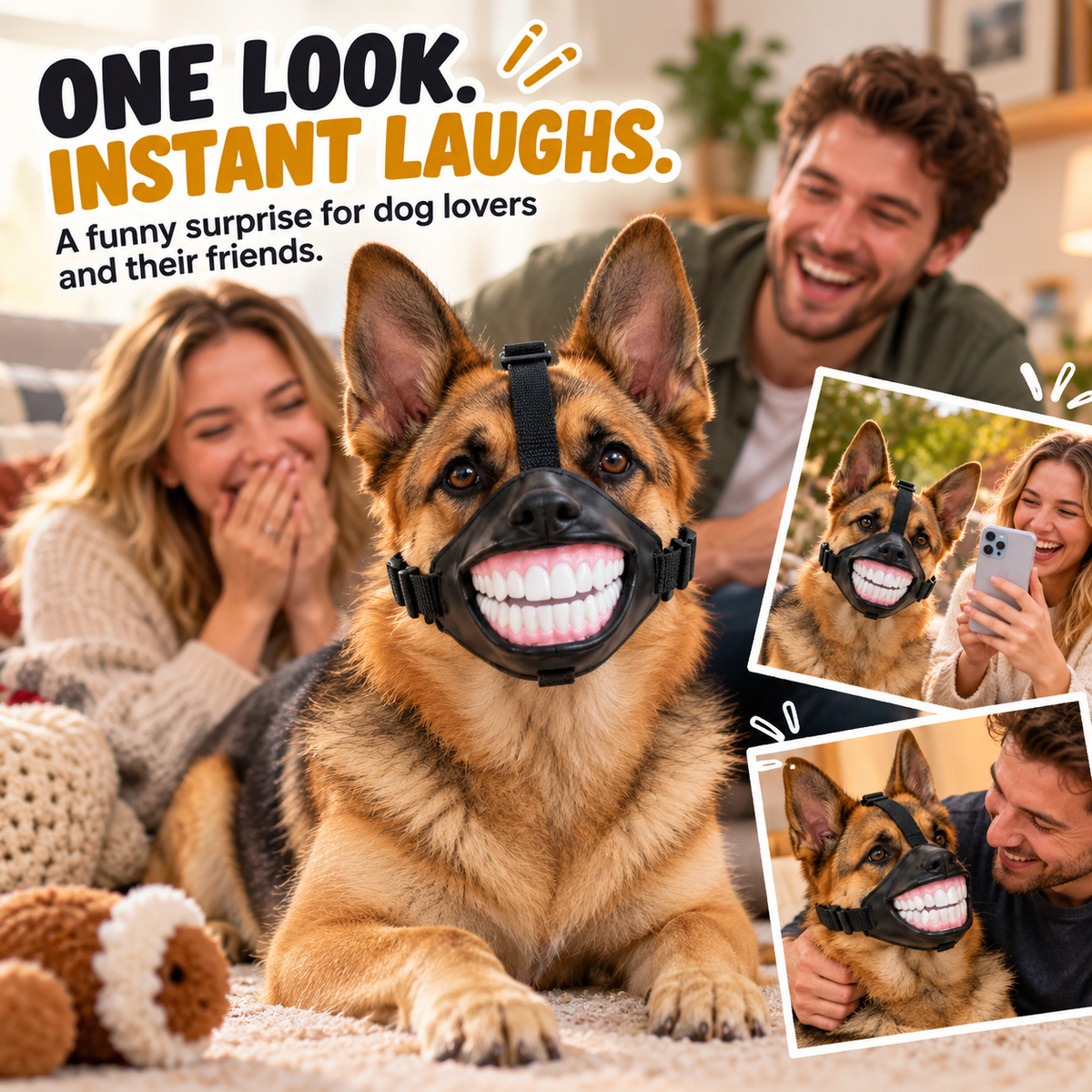 New cross-border funny dog muzzle with laughing teeth, a fun decorative muzzle for travel