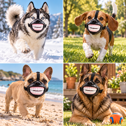 New cross-border funny dog muzzle with laughing teeth, a fun decorative muzzle for travel