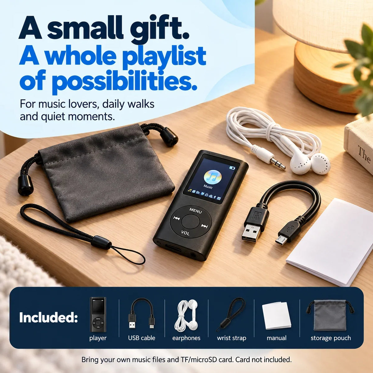 🎵 Pocket MP3 Player – Offline Music, Bluetooth Audio & LCD Screen
