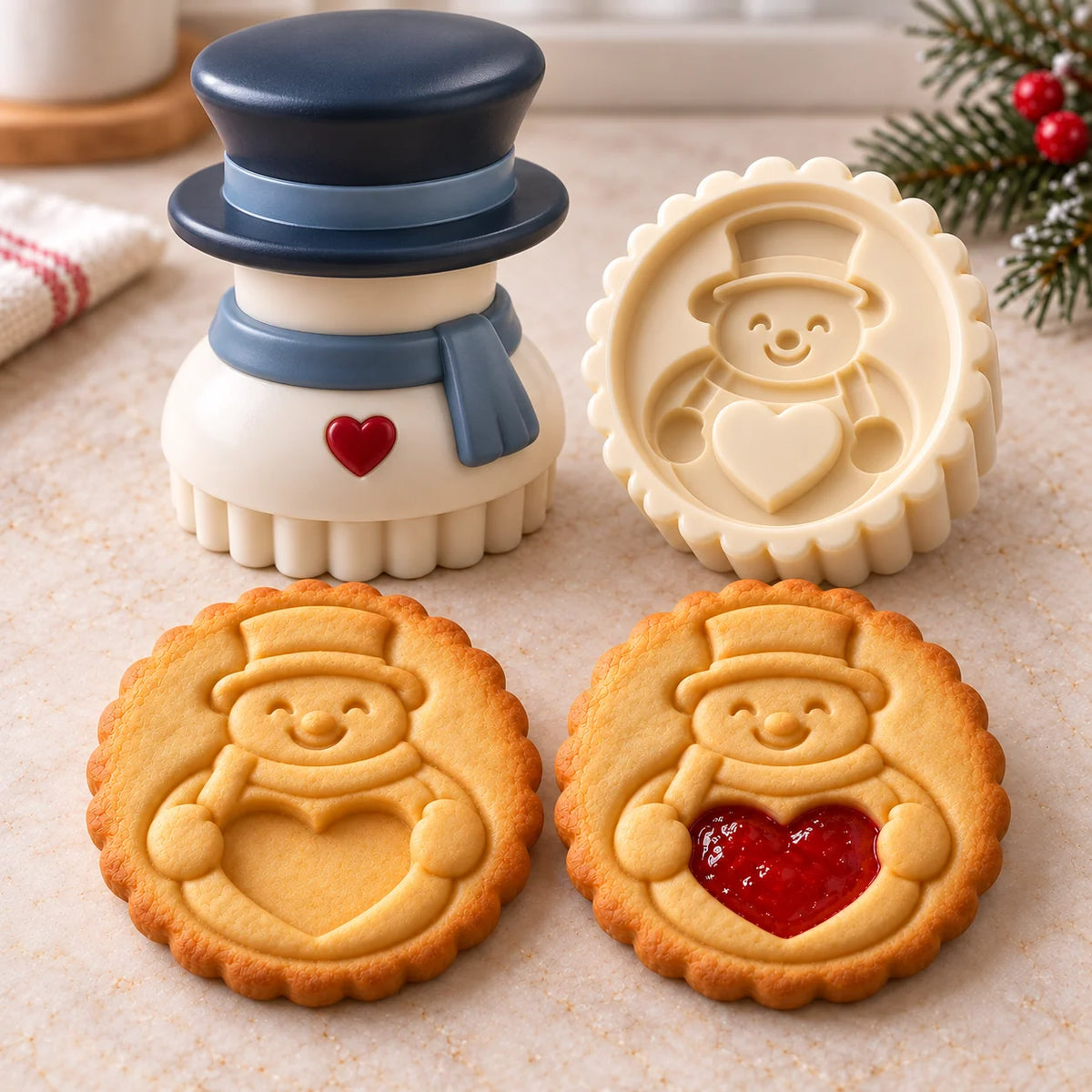 Christmas Jam Cookie Press – Festive Character Handles & Embossed Designs