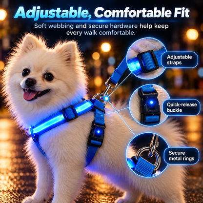 ✨Rechargeable LED Dog Harness & Collar🐕‍🦺Light-Up Night Walking Gear