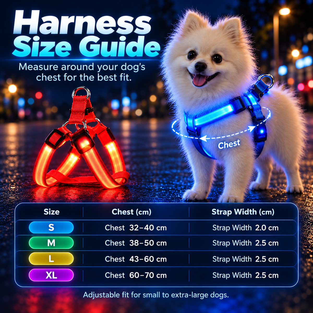 ✨Rechargeable LED Dog Harness & Collar🐕‍🦺Light-Up Night Walking Gear