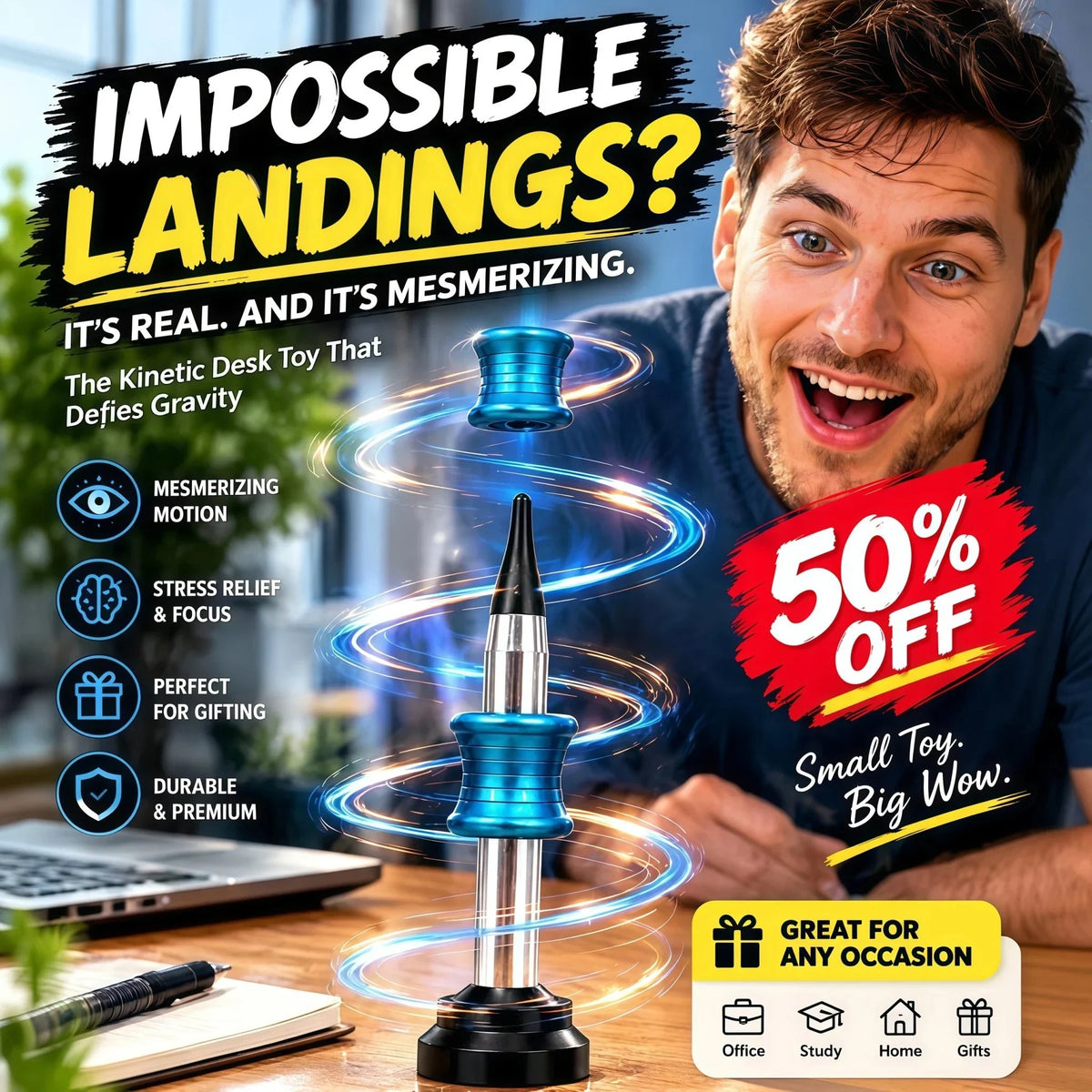 Kinetic Desk toy That Performs Impossible Landing