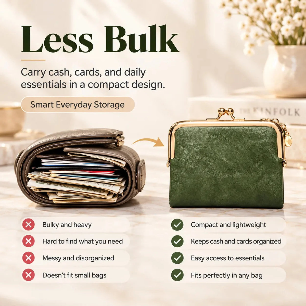 👛 Vintage Kiss-Lock Folding Wallet: Premium Leather, Compact & Chic