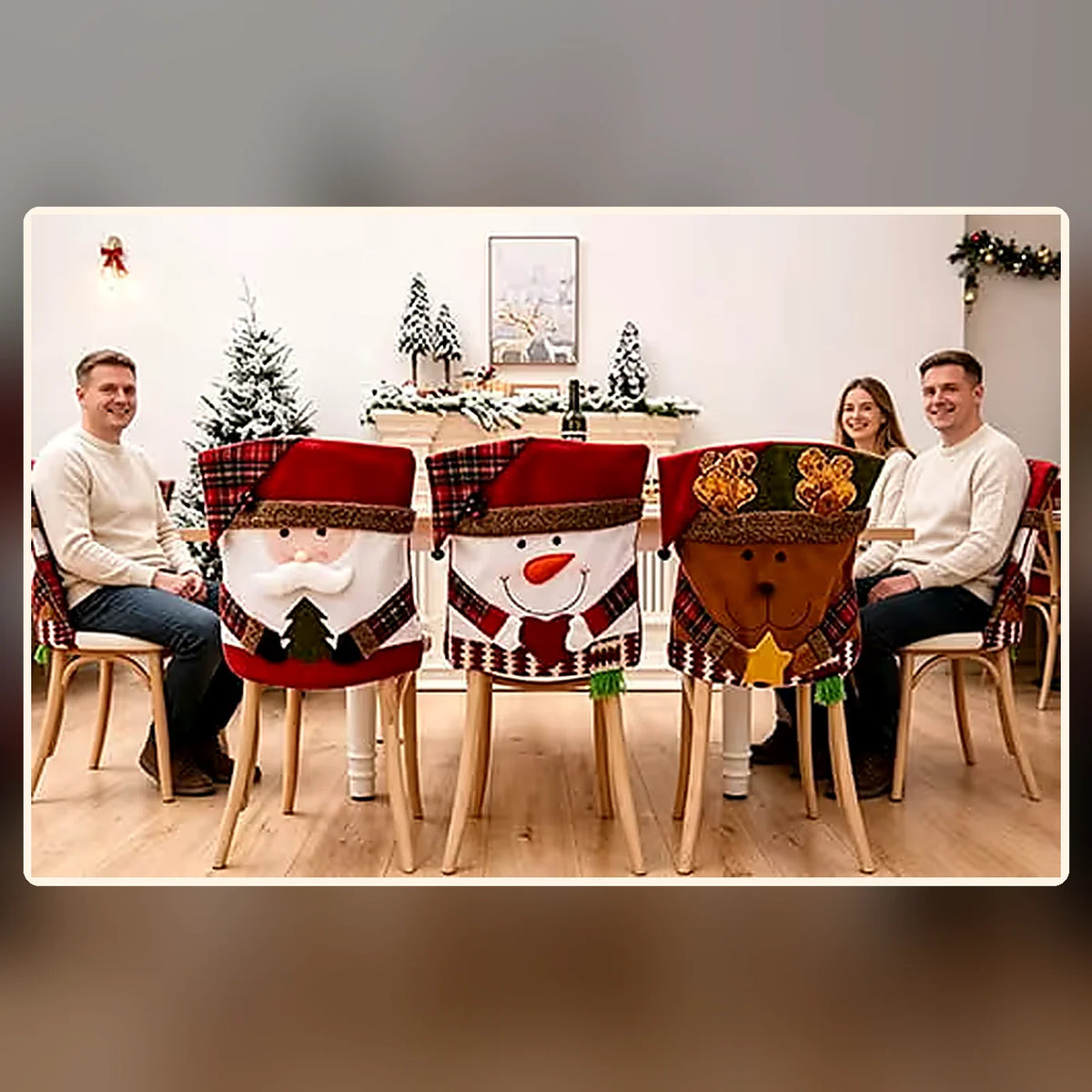 🎄 Christmas Character Chair Covers – Santa, Snowman & Reindeer Dining Decor