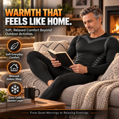 Men's Fleece-Lined Thermal Underwear Set – Warm Stretch Base Layer for Winter & Outdoor Activities