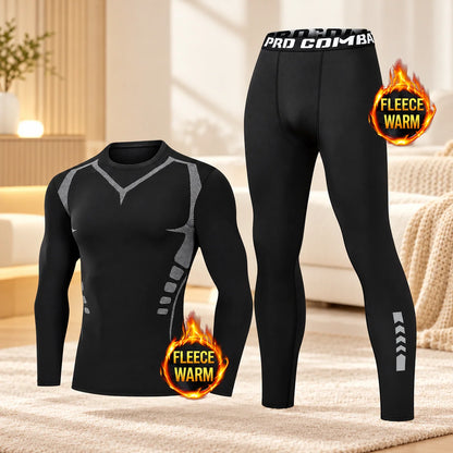 Men's Fleece-Lined Thermal Underwear Set – Warm Stretch Base Layer for Winter & Outdoor Activities