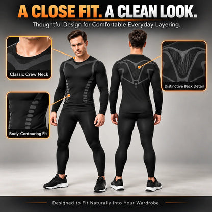 Men's Fleece-Lined Thermal Underwear Set – Warm Stretch Base Layer for Winter & Outdoor Activities