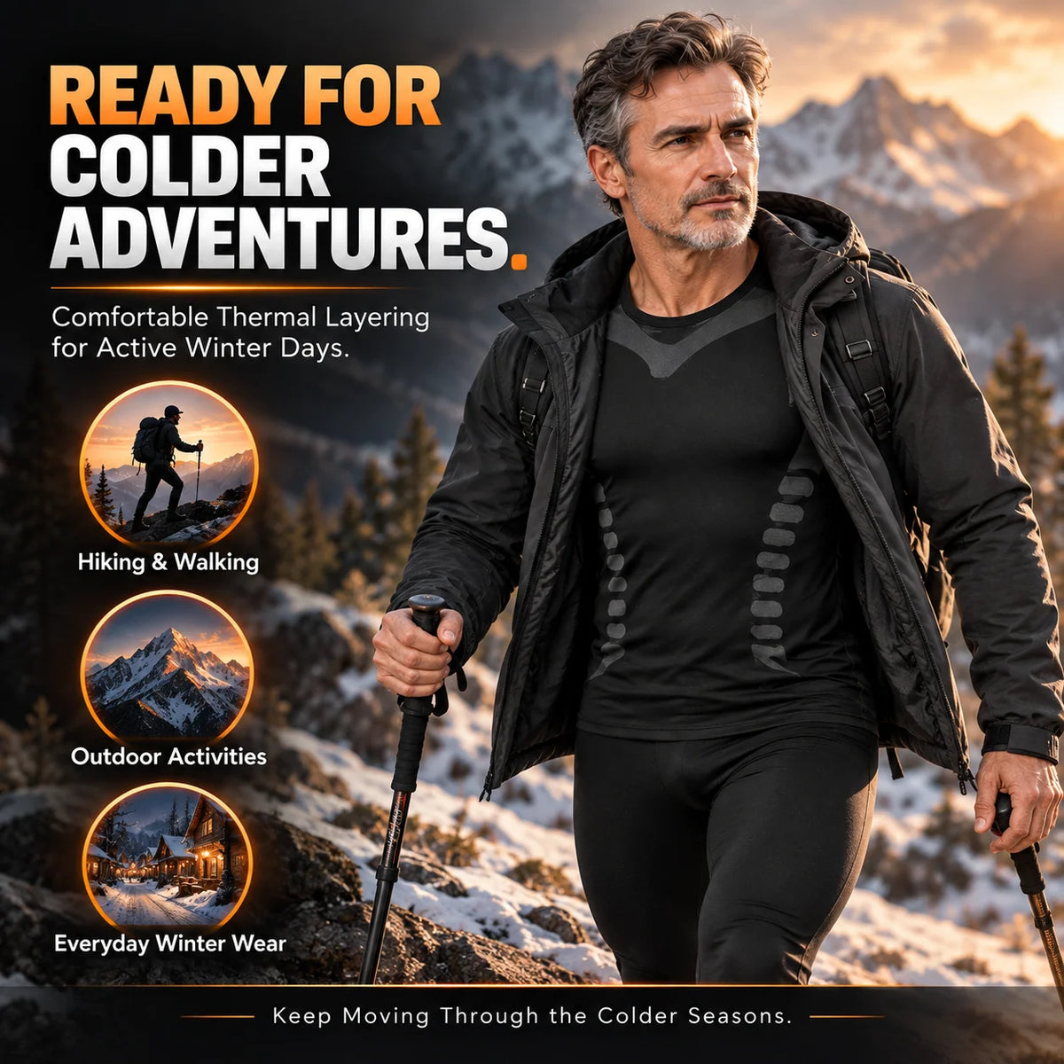 Men's Fleece-Lined Thermal Underwear Set – Warm Stretch Base Layer for Winter & Outdoor Activities