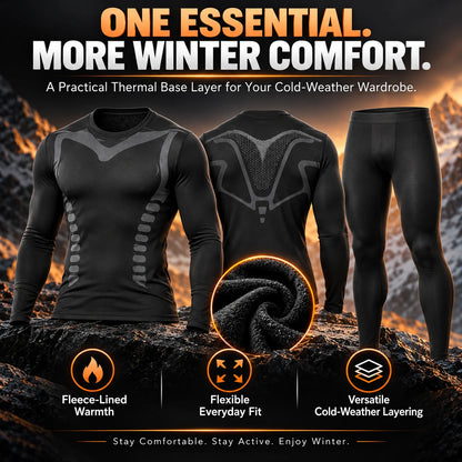 Men's Fleece-Lined Thermal Underwear Set – Warm Stretch Base Layer for Winter & Outdoor Activities