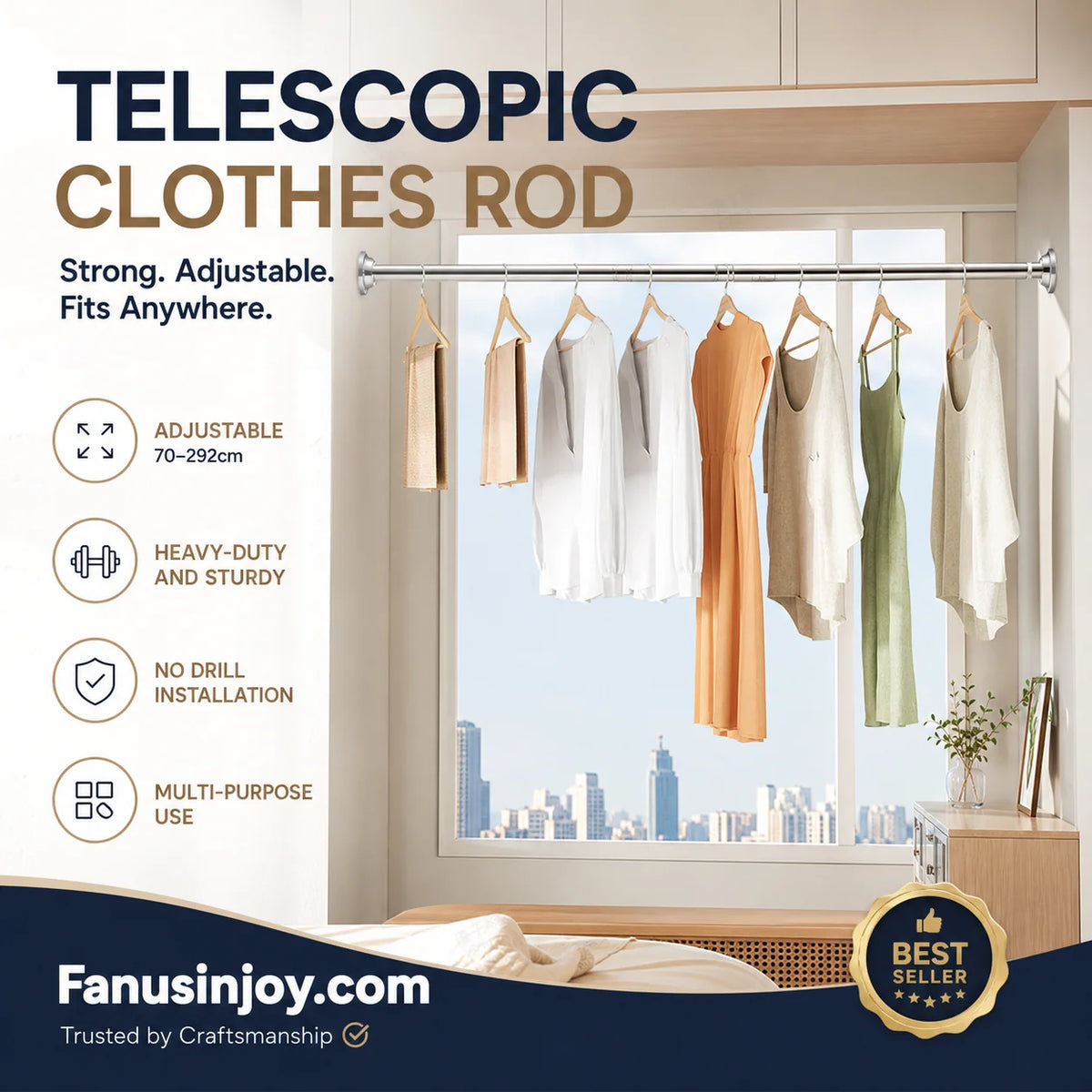 🔥50% off limited time！🥼👚 Create storage space anywhere anytime！Adjustable No-Drill Tension Rod