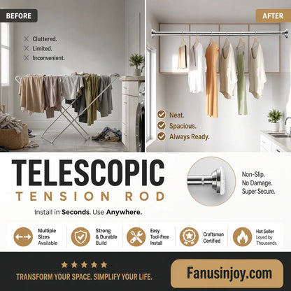 🔥50% off limited time！🥼👚 Create storage space anywhere anytime！Adjustable No-Drill Tension Rod