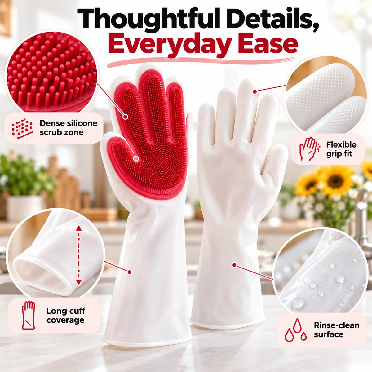 Dishwashing Gloves with Built-In Silicone Scrubber!!!