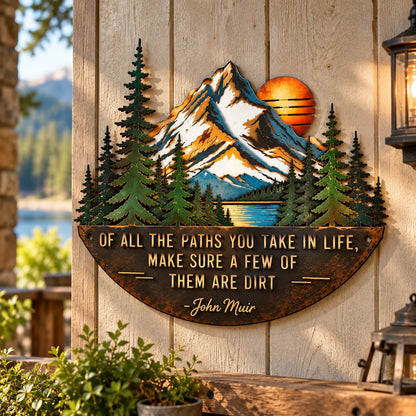 John Muir Quote Mountain and Pine Trees Wall Metal Art