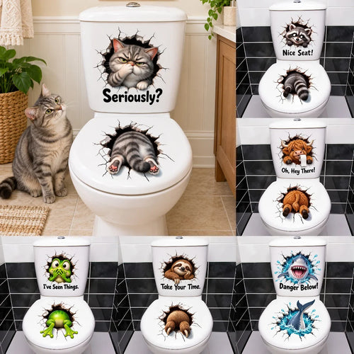 😂 Bathroom Buddies – Funny 3D Illusion Toilet Sticker Set | Removable 3D Illusion Stickers for Funny Bathroom Decor & Gag Gifts 🦝
