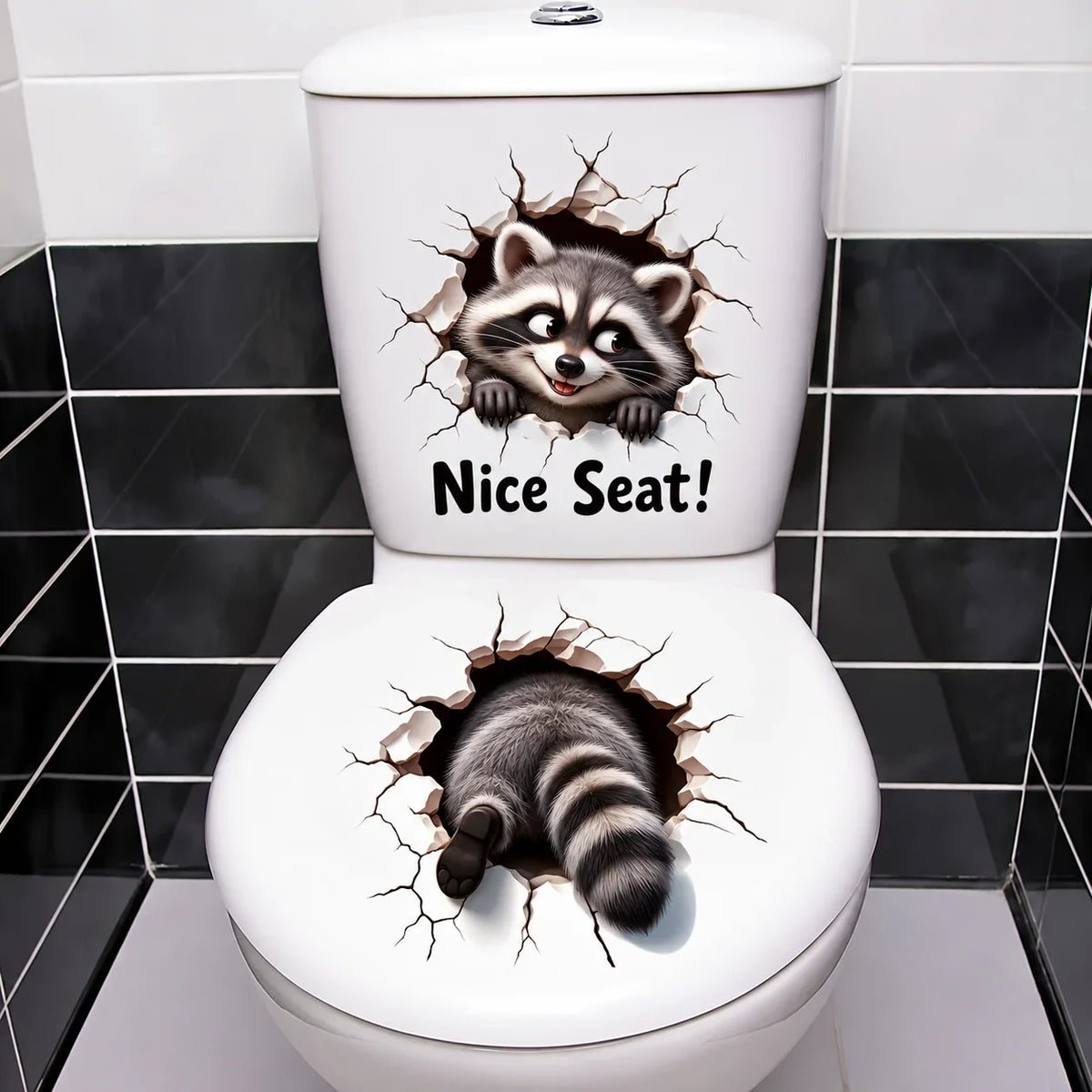 😂 Bathroom Buddies – Funny 3D Illusion Toilet Sticker Set | Removable 3D Illusion Stickers for Funny Bathroom Decor & Gag Gifts 🦝