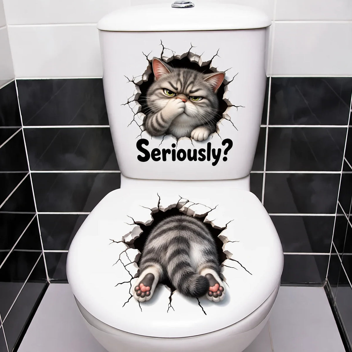 😂 Bathroom Buddies – Funny 3D Illusion Toilet Sticker Set | Removable 3D Illusion Stickers for Funny Bathroom Decor & Gag Gifts 🦝