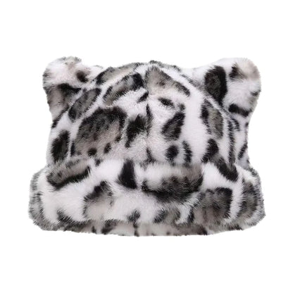 Leopard Print Plush Cat Ear Hat