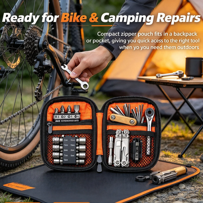 🔥Portable EDC Repair Tool Kit, Multi-functional Hand Tool Set with Socket Wrench, Screwdriver Bits, Hex Keys & Multitool, Compact Zipper Storage Pouch