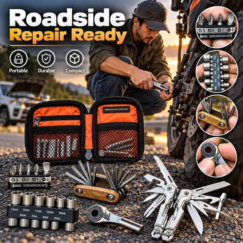 🔥Portable EDC Repair Tool Kit, Multi-functional Hand Tool Set with Socket Wrench, Screwdriver Bits, Hex Keys & Multitool, Compact Zipper Storage Pouch