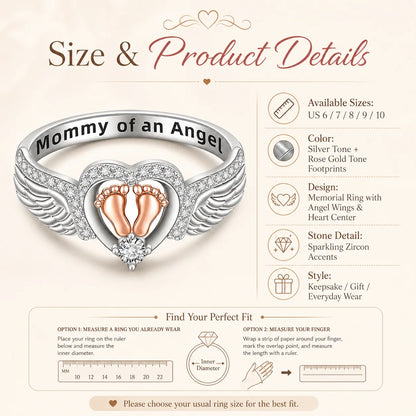 Mommy of an Angel Ring – Angel Wings & Baby Footprints Memorial Keepsake