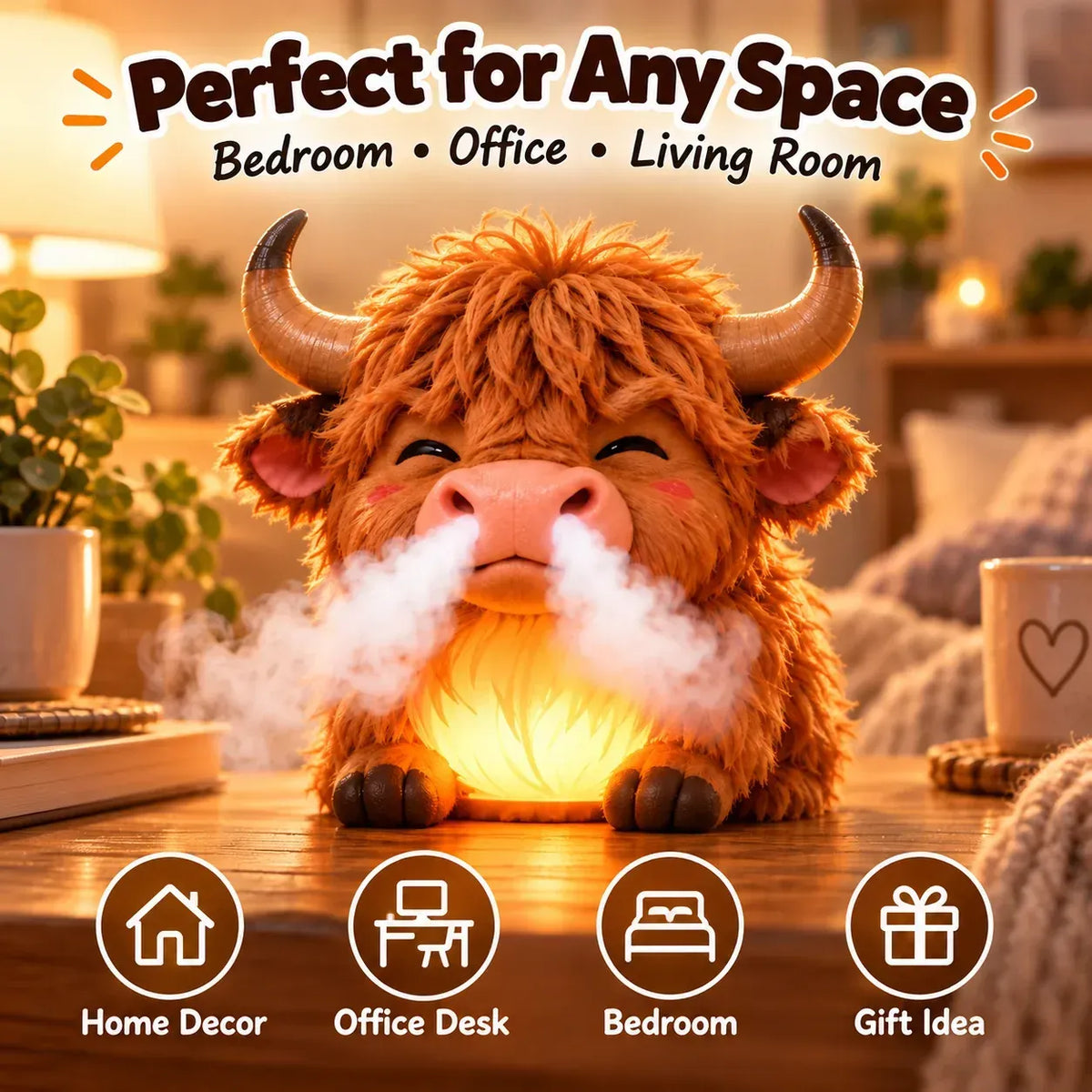 🎁✨ Highland Cow Huff™ – Tap-to-puff Humidifier & Colorful Night Light 🐮💡