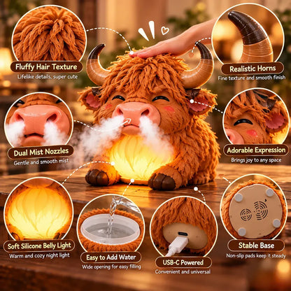 🎁✨ Highland Cow Huff™ – Tap-to-puff Humidifier & Colorful Night Light 🐮💡