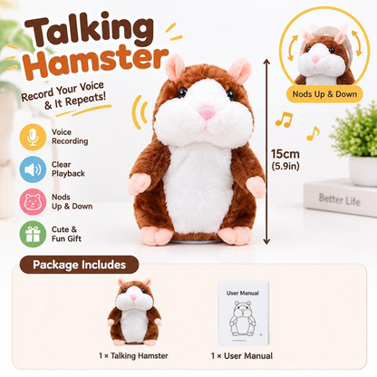 🐹🎁50% OFF NOW! Talking Hamster Plush Toy – Repeats What You Say, Auto Head Shaking Interactive Stuffed Animal, Hilarious Educational Toy for Kids & Party Fun