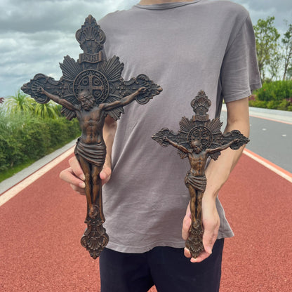 St. Benedict Exorcism Cross wood carved - Bless you and your family - BGCOPPER