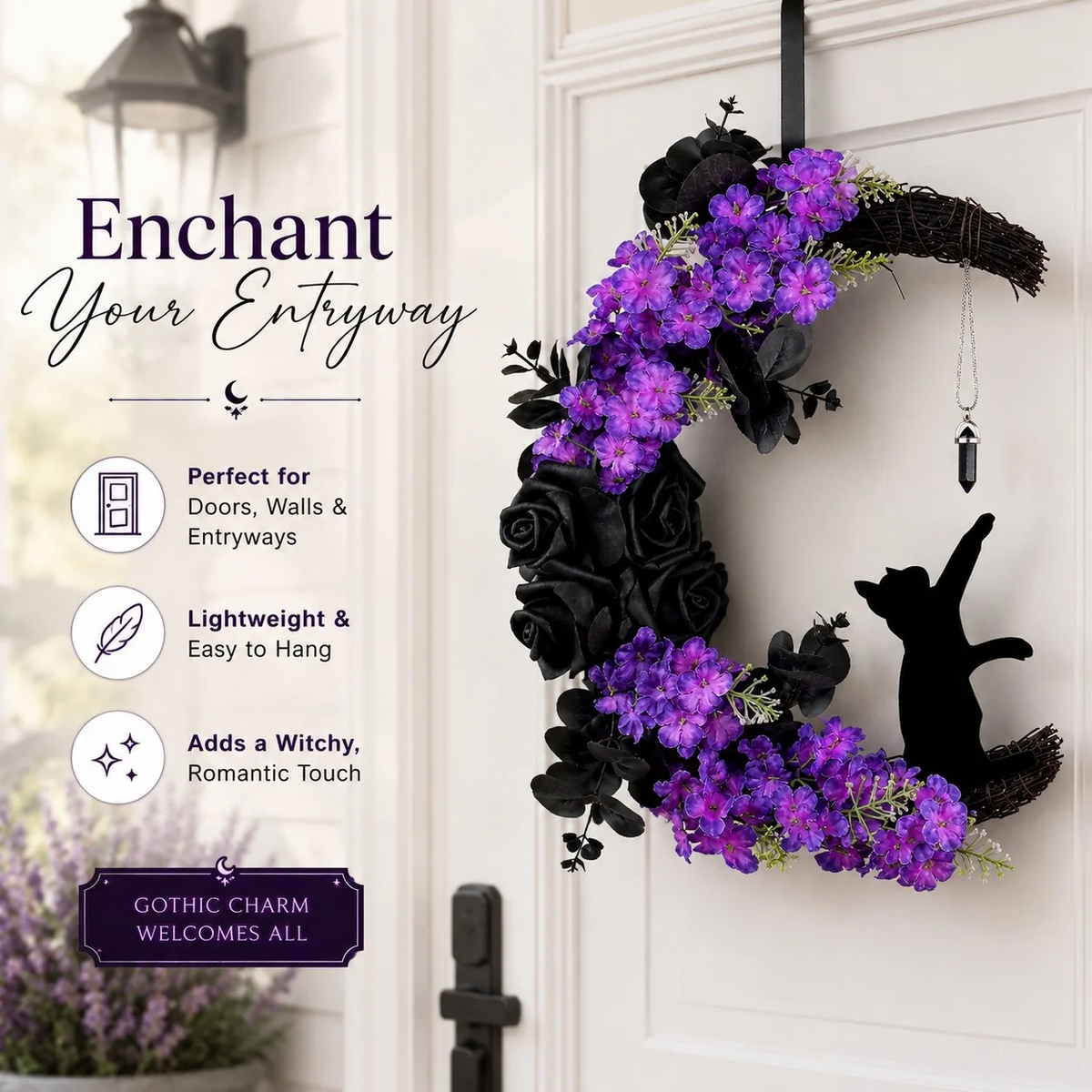 🔥Halloween Early Bird Sale🎃 Light Up Your Door With a Magical Halloween Moon Cat Wreath🌙🐈‍⬛