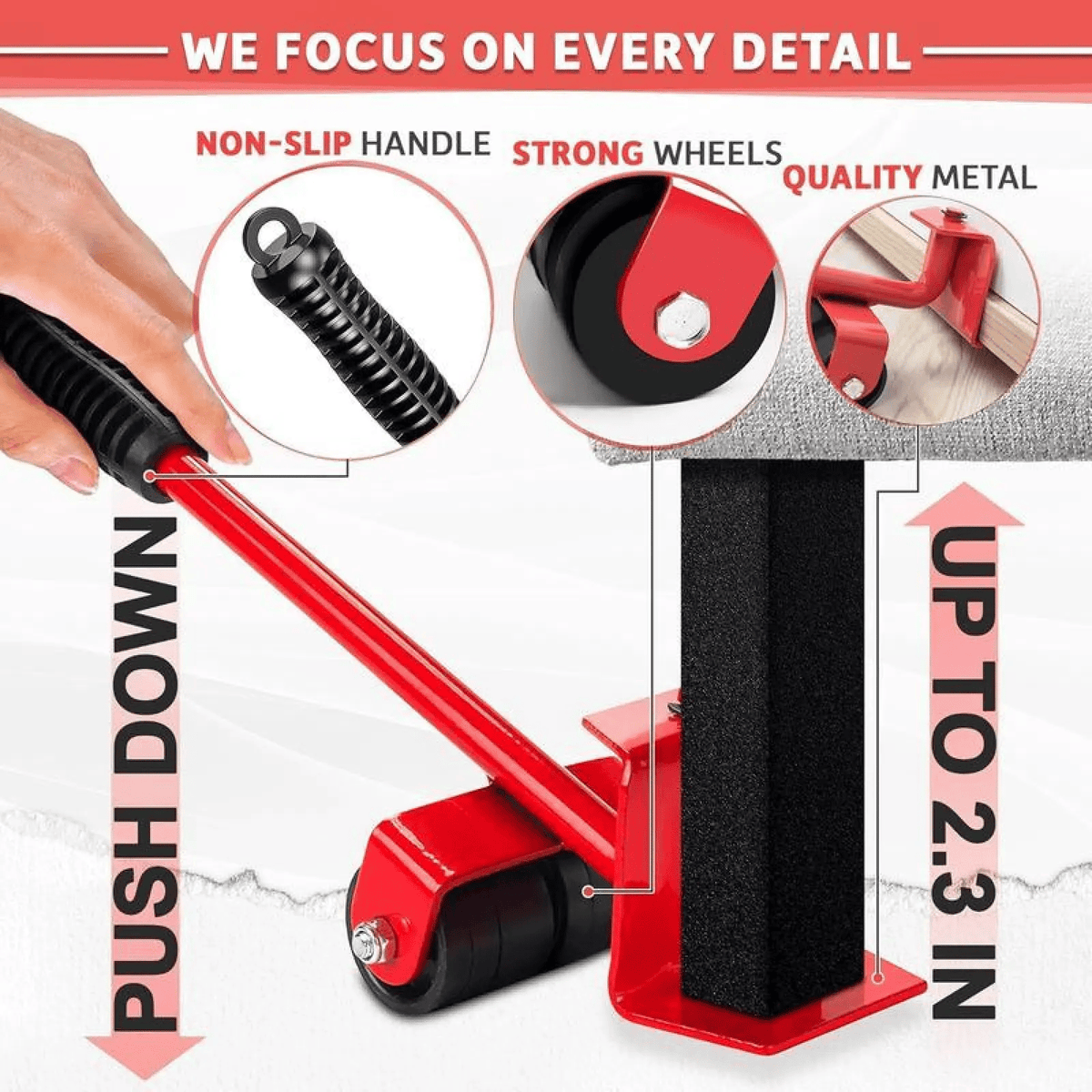 🏠600 Lbs Furniture Moving Dolly Lifter Kit with 360° Rotating Wheels for Heavy Furniture & Peel Stick Floors🪜