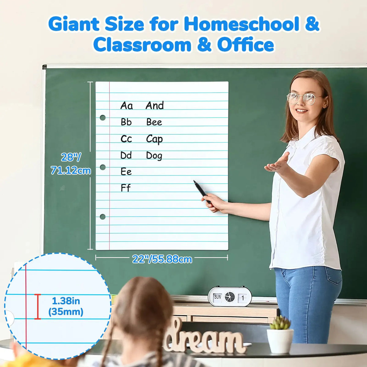 📝✨Giant Magnetic Lined Paper Whiteboard 28” x 22” – 🧑‍🏫💕Perfect for Teaching, Writing Practice, To-Do Lists & Daily Planning( ✨ Write, Wipe & Reus)