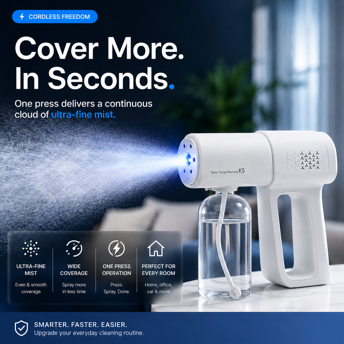 💨 Cordless Nano Mist Sprayer with UV Light – Portable Fine-Mist Spray Gun ✨