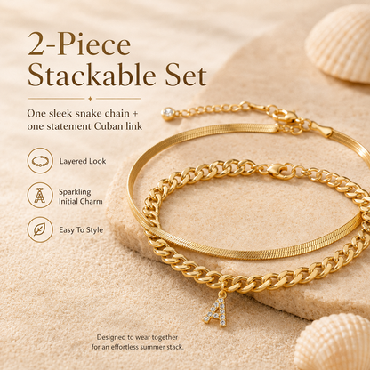 ✨ Gold Initial Anklet – ✨14K Gold Plated, Waterproof Adjustable Letter Pendant, Stackable Beach Jewelry