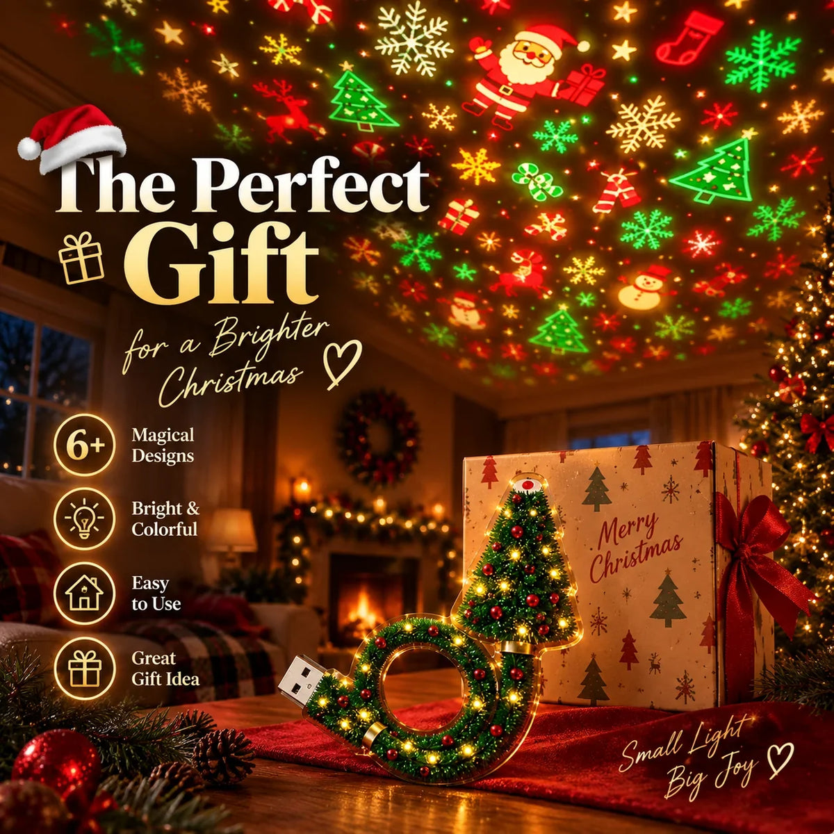 🎄 Christmas Ceiling Projector – 6 Magical Light Effects for Instant Holiday Atmosphere ✨