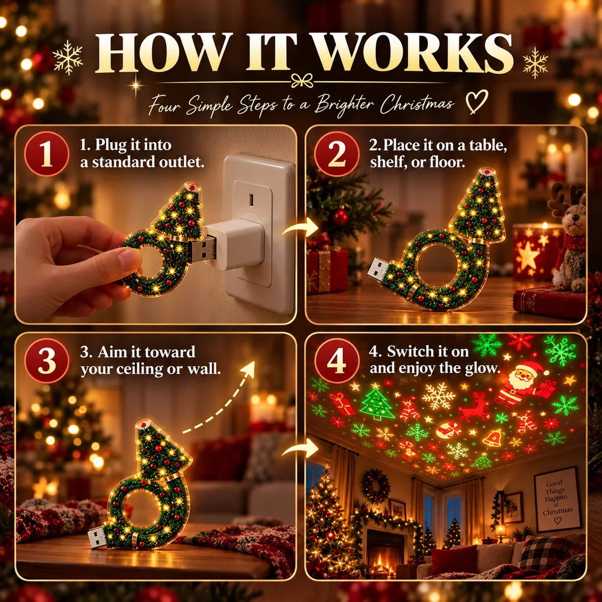🎄 Christmas Ceiling Projector – 6 Magical Light Effects for Instant Holiday Atmosphere ✨