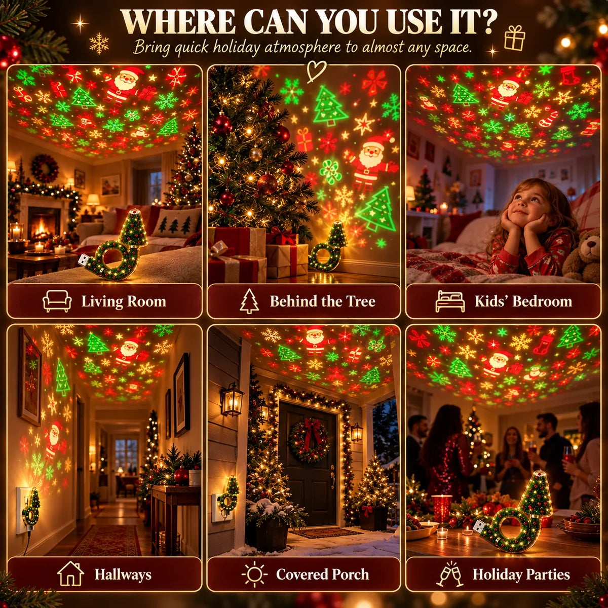 🎄 Christmas Ceiling Projector – 6 Magical Light Effects for Instant Holiday Atmosphere ✨