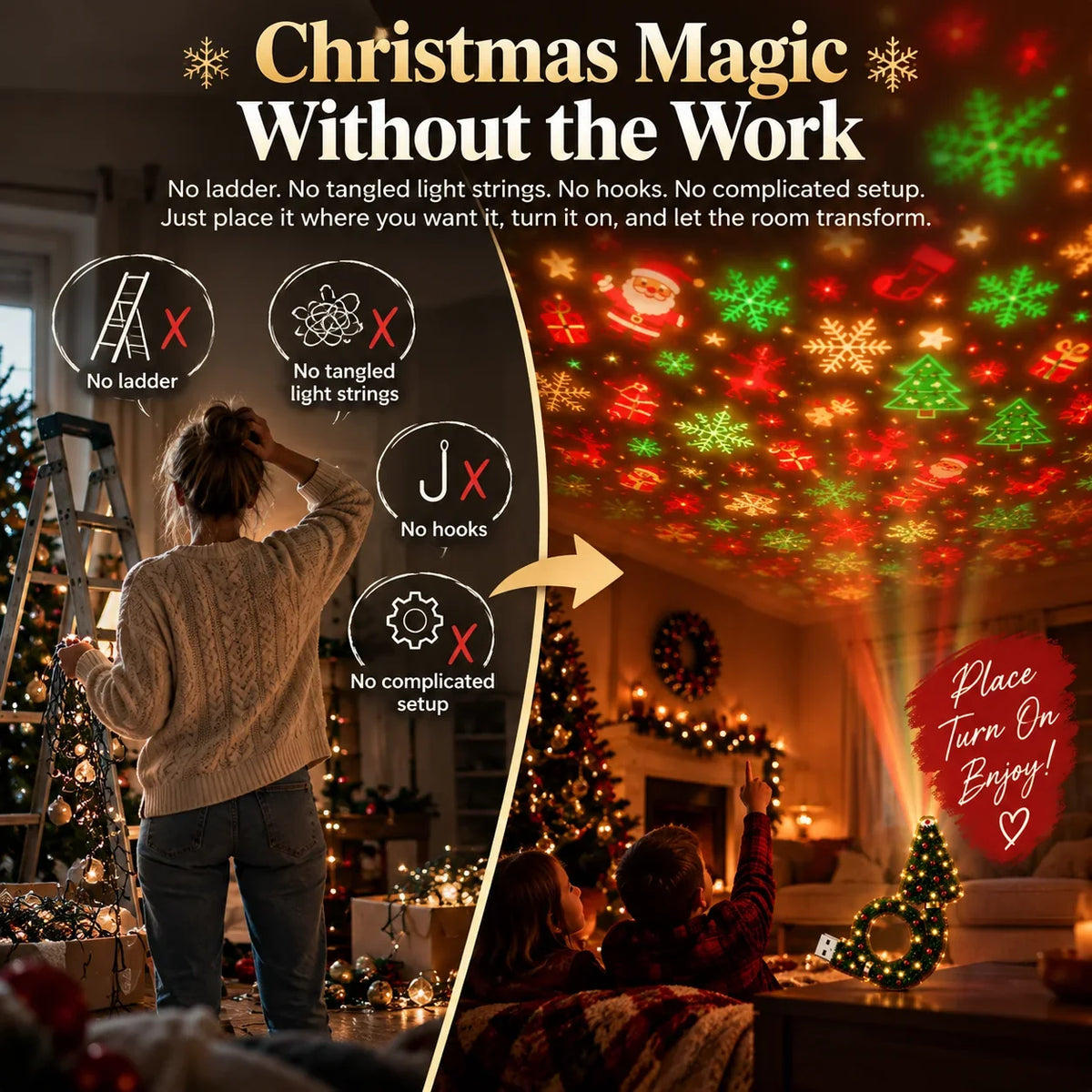 🎄 Christmas Ceiling Projector – 6 Magical Light Effects for Instant Holiday Atmosphere ✨
