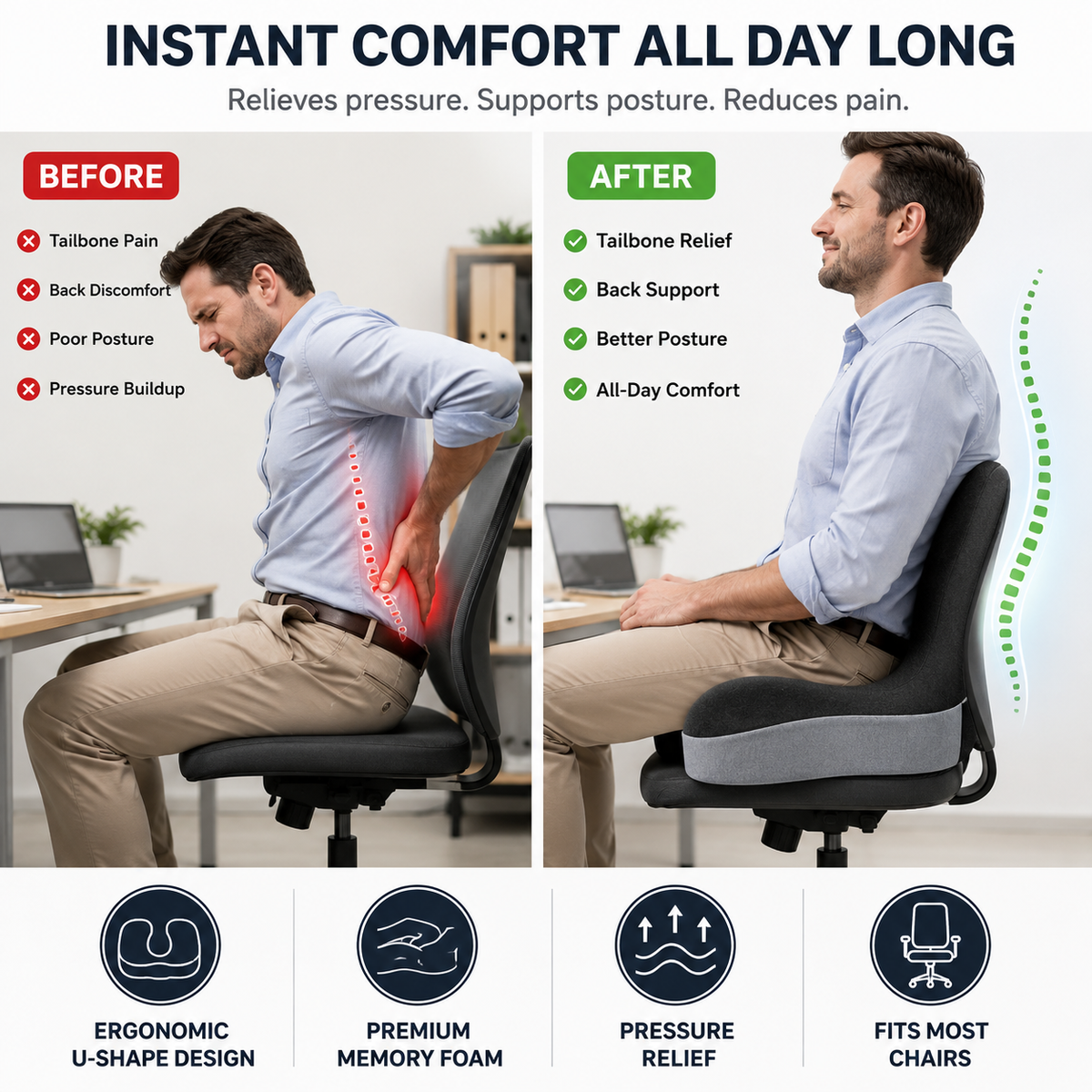 Sitting All Day? This Cushion Helps Relieve Back & Tailbone Pressure Instantly