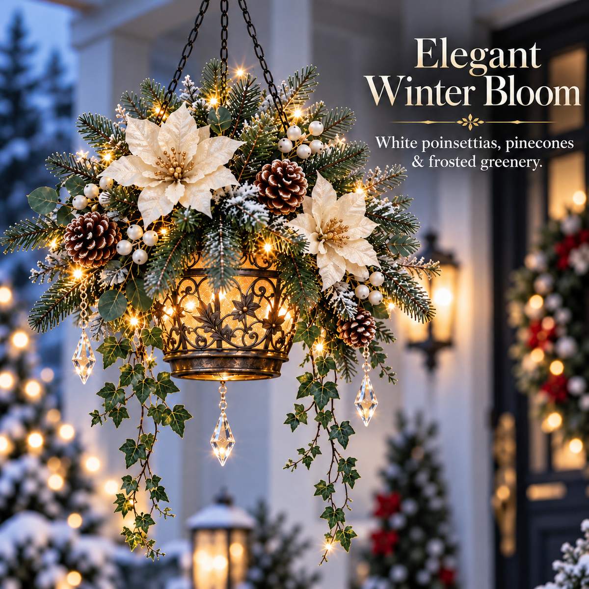 ✨❄️ Frosted Bloom Glow™ | Lighted Hanging Christmas Floral Decor