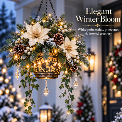 ✨❄️ Frosted Bloom Glow™ | Lighted Hanging Christmas Floral Decor